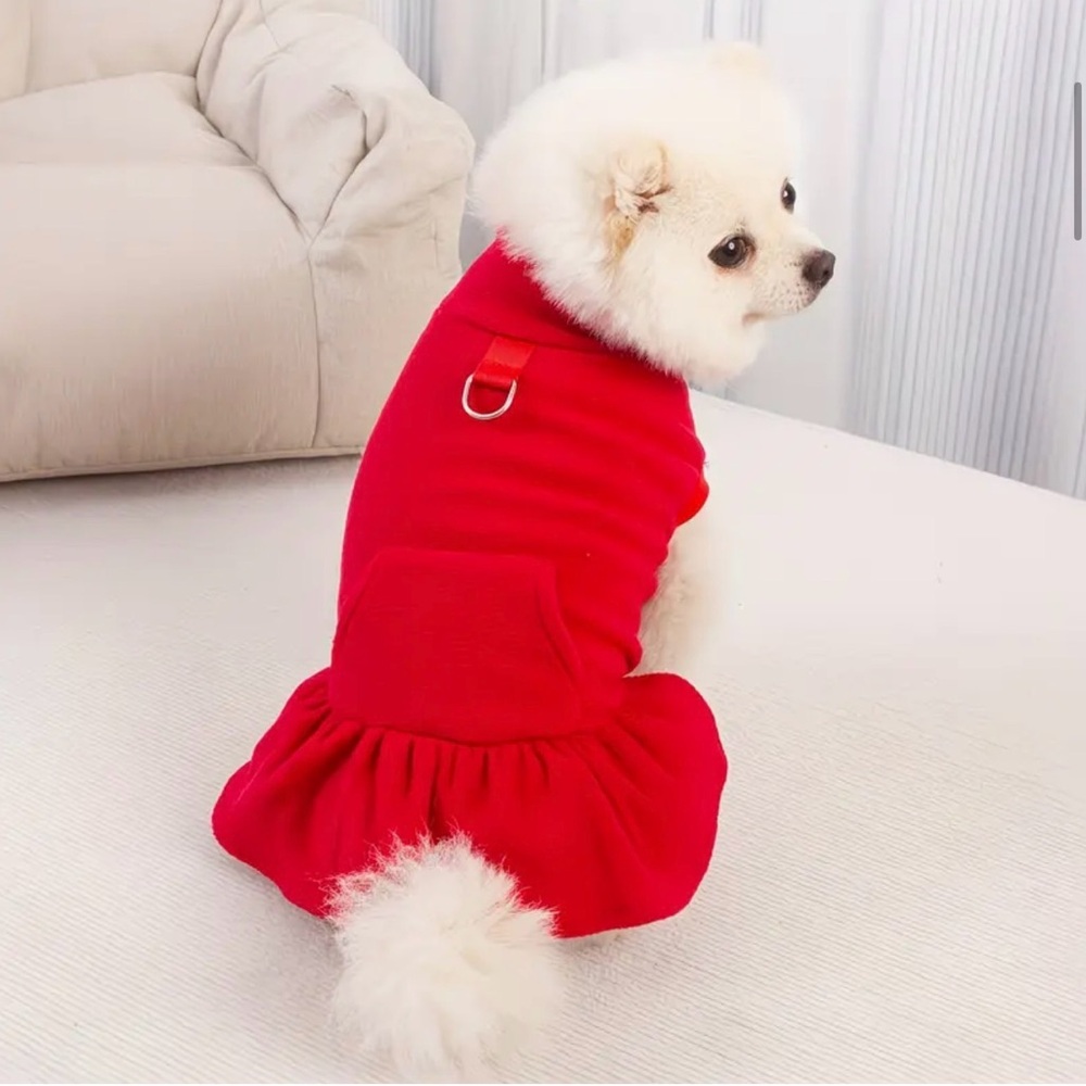 🥳 2 for $15 🥳 Red Dog or Cat Fleece Dress with Harness Loop and Pockets